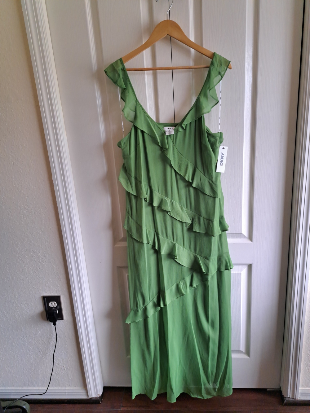 DKNY Green Ruffled Sleeveless Midi Dress